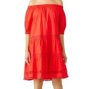 NWT Broom Street X Kate Spade Poplin Off Shoulder Dress Cherry Pepper Size XXL